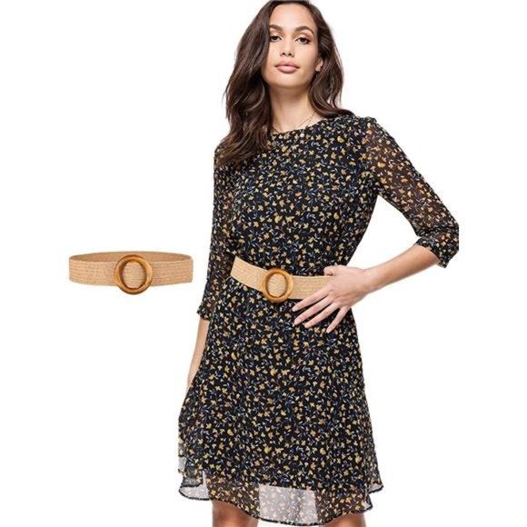Women Woven Rattan Wide Stretch Straw Belt main image 3